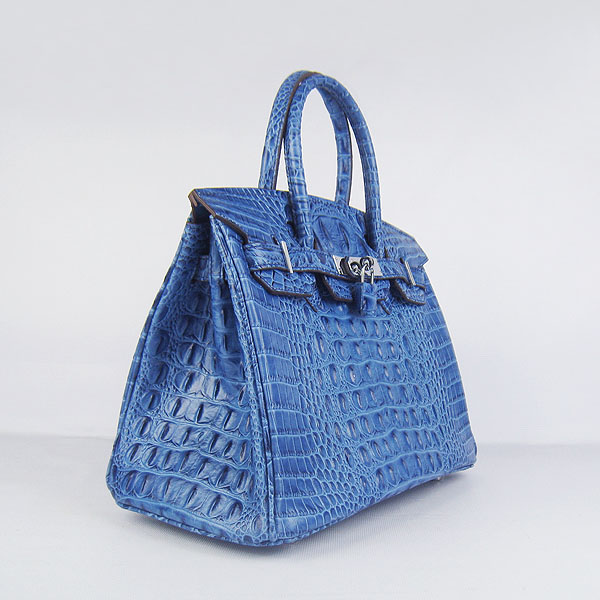 Replica Hermes Birkin 30CM Crocodile Head Veins Bag Dark Blue 6088 On Sale - Click Image to Close